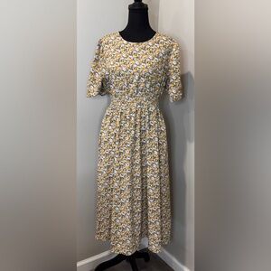Hayden LA Floral Prairie Midi Dress Cottagecore Boho Smocked Waist Large